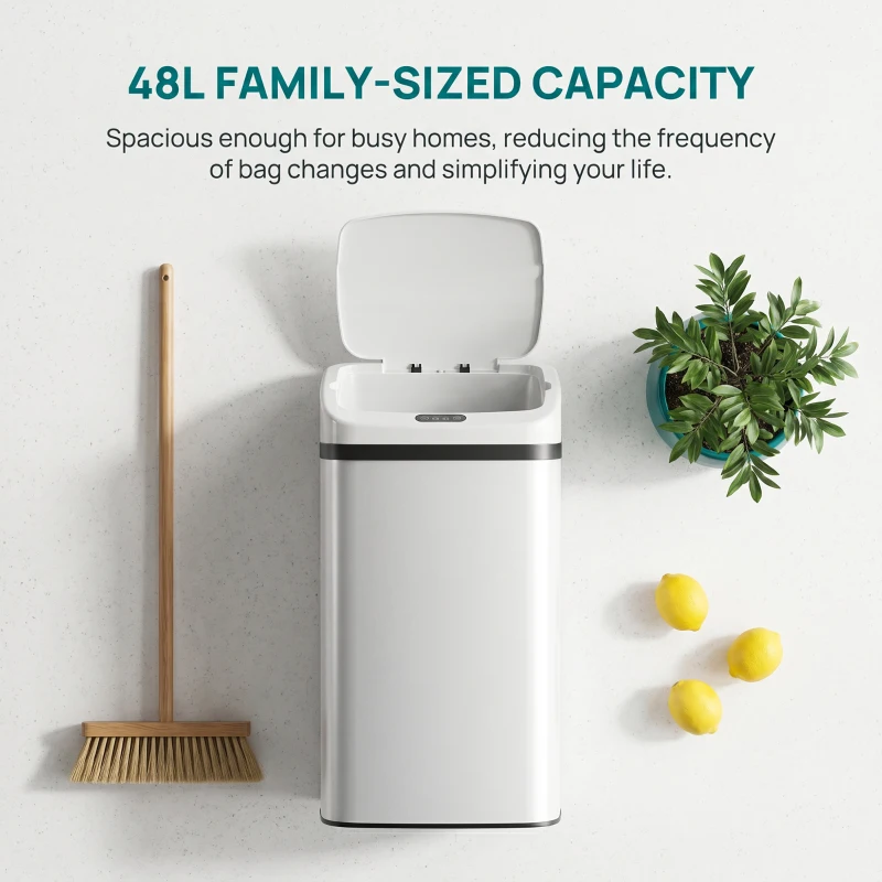 HOMCOM 48L Stainless Steel Sensor Bin - White