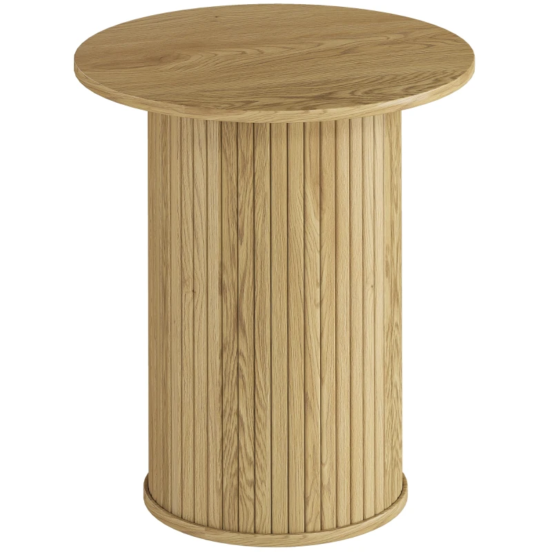 HOMCOM Table d'appoint ronde Ø 48 cm, table basse avec pieds cannelés pour salon, chambre ou petit espace, chêne