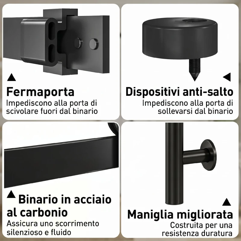 HOMCOM Porta Scorrevole 91.4x213.4cm con Kit, Pannelli in Vetro, Effetto Legno Bianco