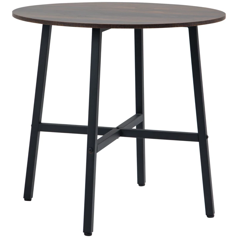 HOMCOM Mesa de Sala de Jantar Redonda para 4 Pessoas Mesa de Cozinha Moderna com Pés de Aço Ø80x76 cm Marrom e Preto