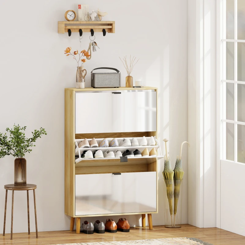 HOMCOM Scarpiera Slim Moderna con 3 Cassetti Ribaltabili per 24 Paia di Scarpe, 80x24x127 cm, Bianco