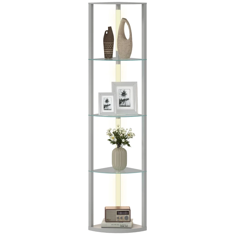 HOMCOM LED Floor Lamp with Shelves, Dimmable Standing Lamp with Foot Switch for Living Room, Bedroom, Grey