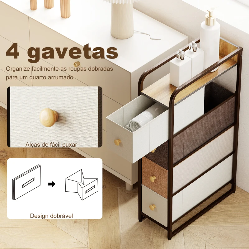 HOMCOM Móvel Auxiliar com 4 Gavetas de Tecido com Estrutura de Aço Móvel de Arrumação para Espaços Pequenos  Multicolor