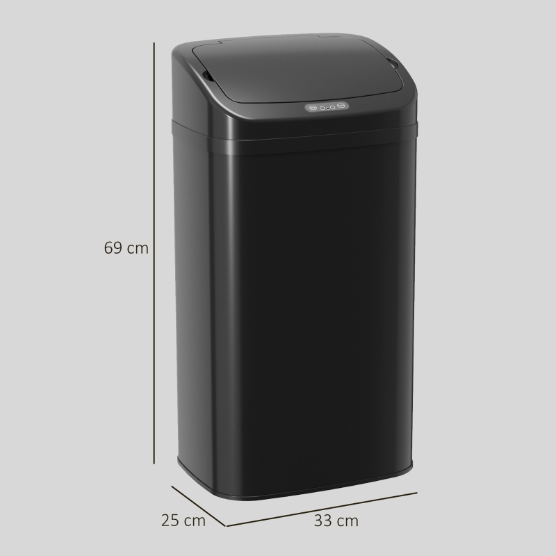 HOMCOM 48L Galvanised Steel Sensor Bin - Black