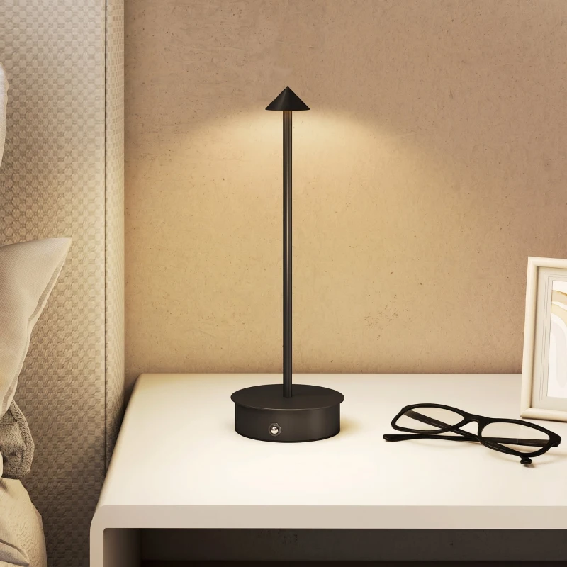 HOMCOM Lampă de masă tactilă reîncărcabilă cu USB, reglabilă 3000K/4500K/6500K, autonomie 4-8 ore, neagră