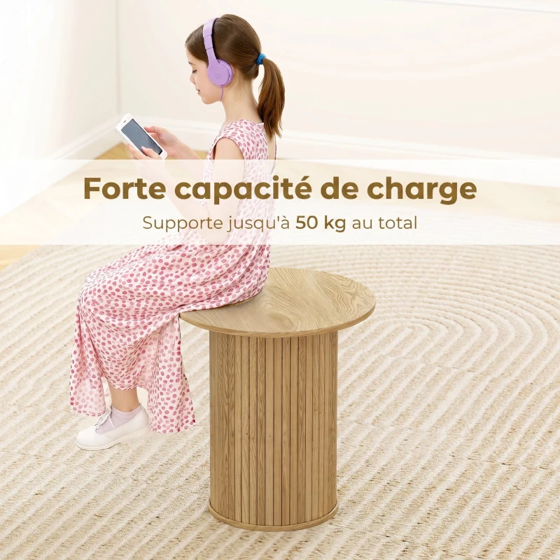 HOMCOM Table d'appoint ronde Ø 48 cm, table basse avec pieds cannelés pour salon, chambre ou petit espace, chêne