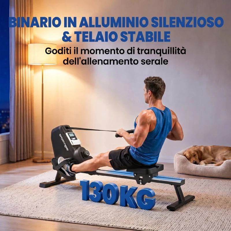 SPORTNOW Vogatore a 16 Livelli Resistenza Magnetica, Binario Alluminio, Bluetooth, Compatibile App