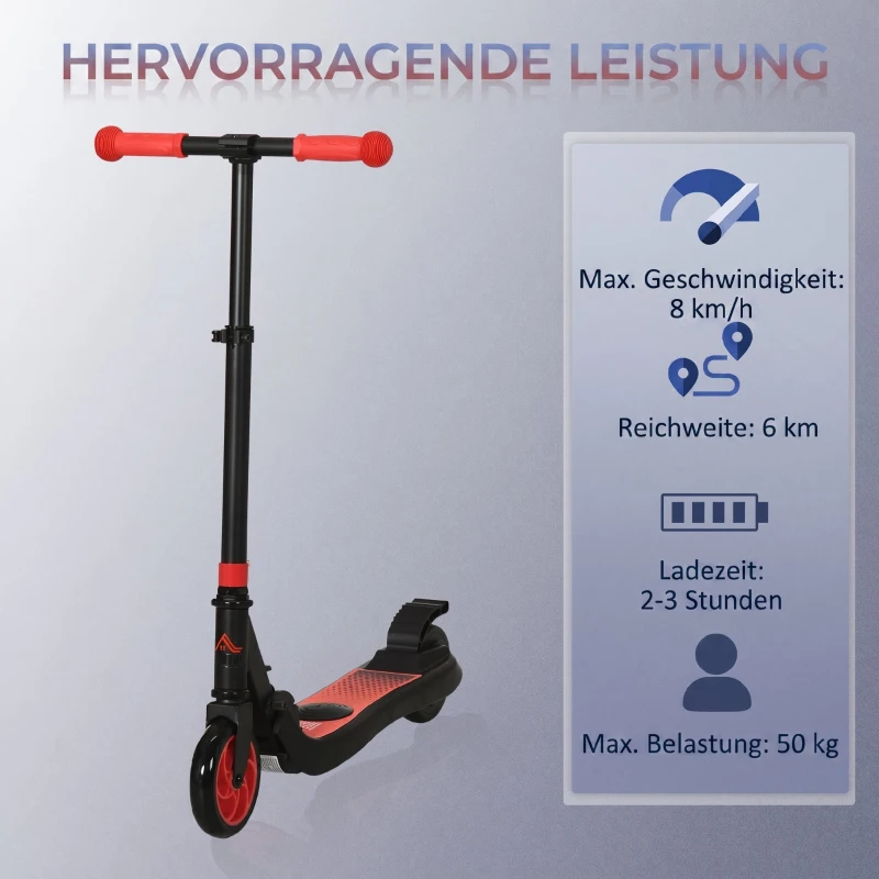 HOMCOM Trotinetă Electrică Pliabilă pentru Copii 6+ Ani, cu Înălțime Reglabilă, 71x36.5x75-80 cm, Negru și Roșu