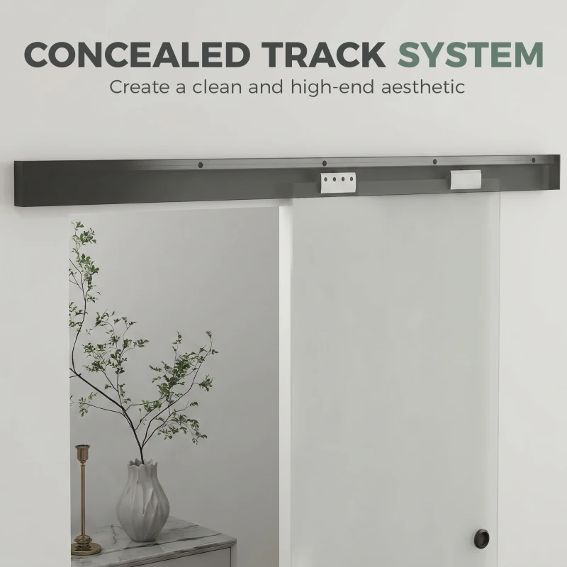 HOMCOM Porta Scorrevole in Vetro Sabbiato con Binario Silenzioso e Guida, 77.5x205 cm, Trasparente