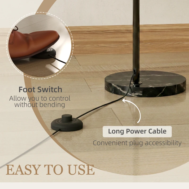 HOMCOM Floor Lamp for Living Room, Modern Standing Lamp with Shade & Foot Switch for Bedroom, Office, Black