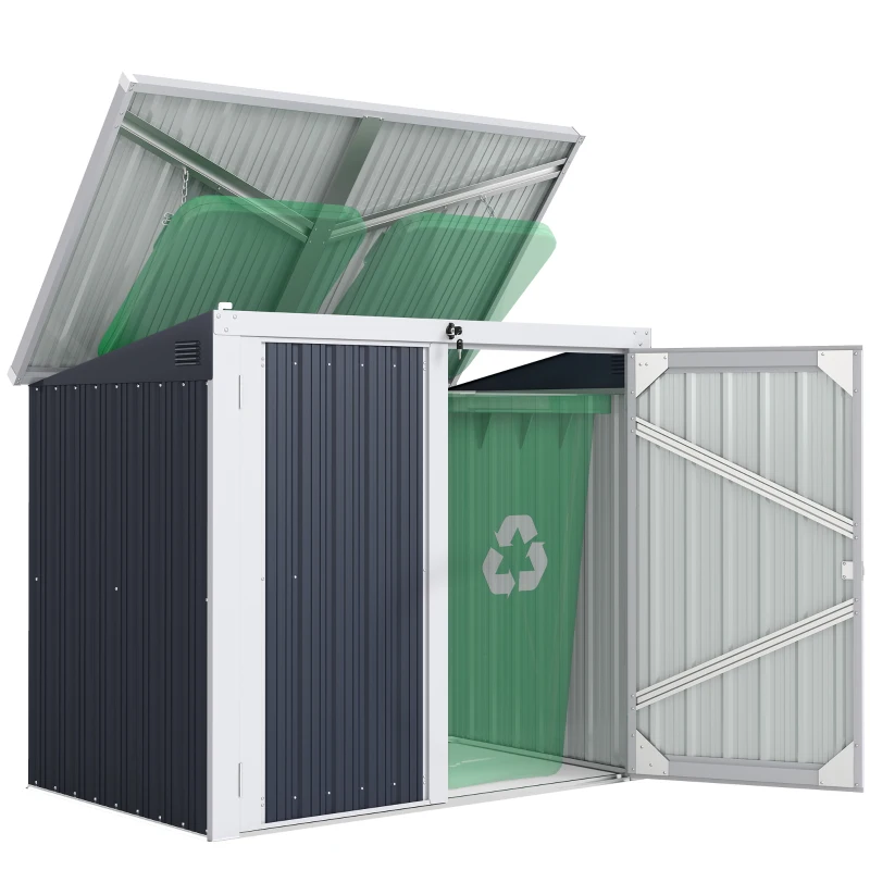 Outsunny 3.2 x 5.1ft Corrugated Steel Two-Bin Storage Shelter - Black