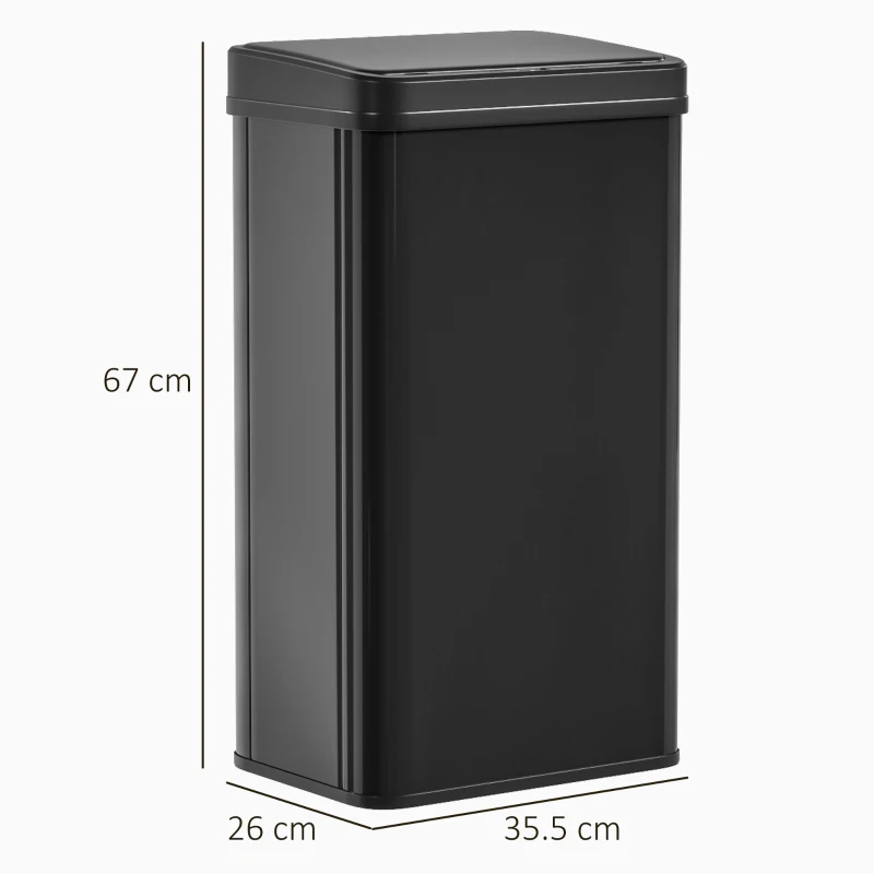 HOMCOM 50L Sensor Bin with Soft-Close Lid, Stainless Steel Automatic Touchless Motion Sensor Kitchen Bin, Black