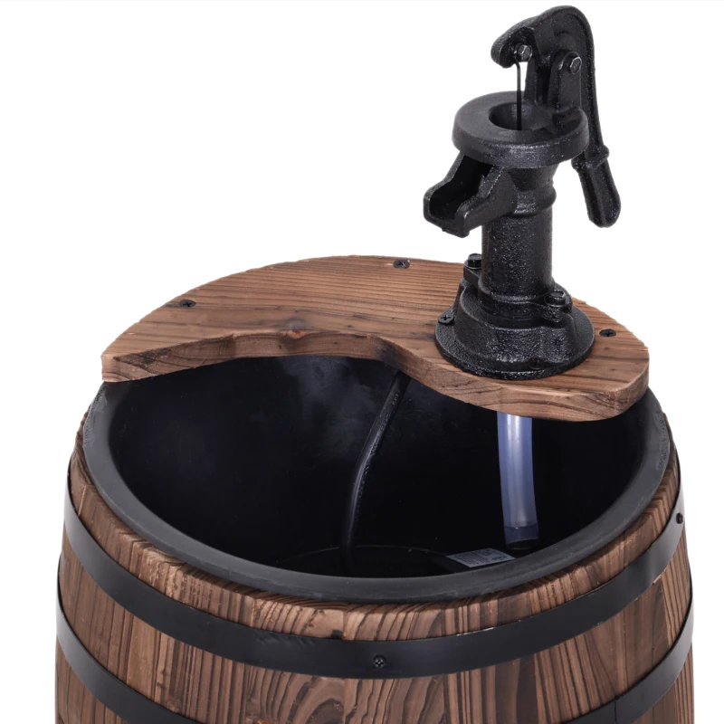 Outsunny Gartenbrunnen Zierbrunnen Springbrunnen Fassbrunnen Wasserfall Holzfass mit Pflanzgefäß Tannenholz Dunkelbraun Ø27 x 59 cm