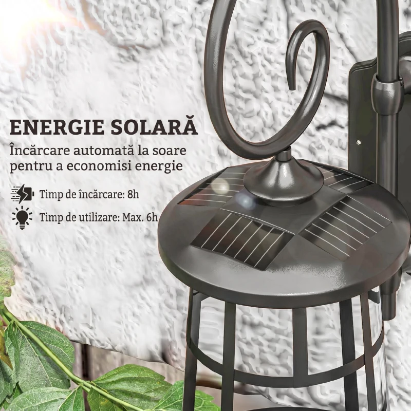 Outsunny Lampă de Grădină cu Panou Solar, Impermeabilă IP44 și Aprindere Automată, Neagră