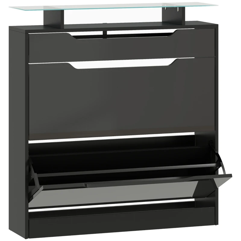 HOMCOM Armoire à Chaussures, 2 Tiroirs Rabattables, 1 Tiroir Coulissant, 1 Comptoir, 89x23x96cm, Noir