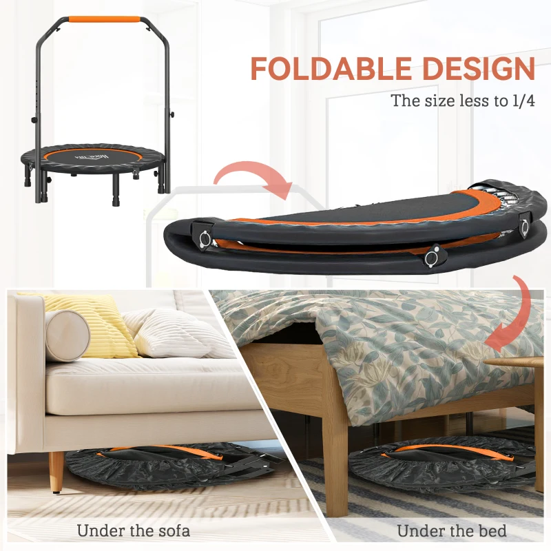 HOMCOM 40" Foldable Mini Fitness Trampoline, with Adjustable Foam Handle, Orange