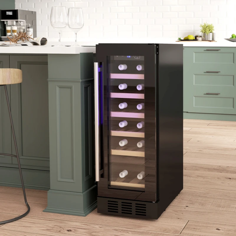 HOMCOM 19 Bottle 5-18℃ Wooden Rack Wine Fridge - Black