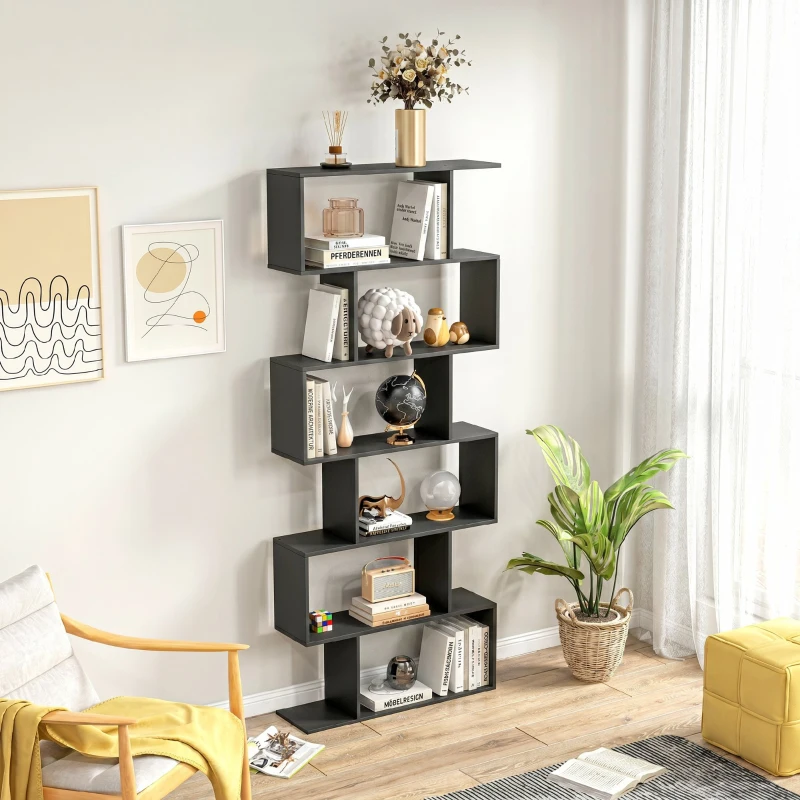 HOMCOM Bibliotecă din Lemn, Design Modern cu 6 Rafturi, 80x23x192 cm, Negru