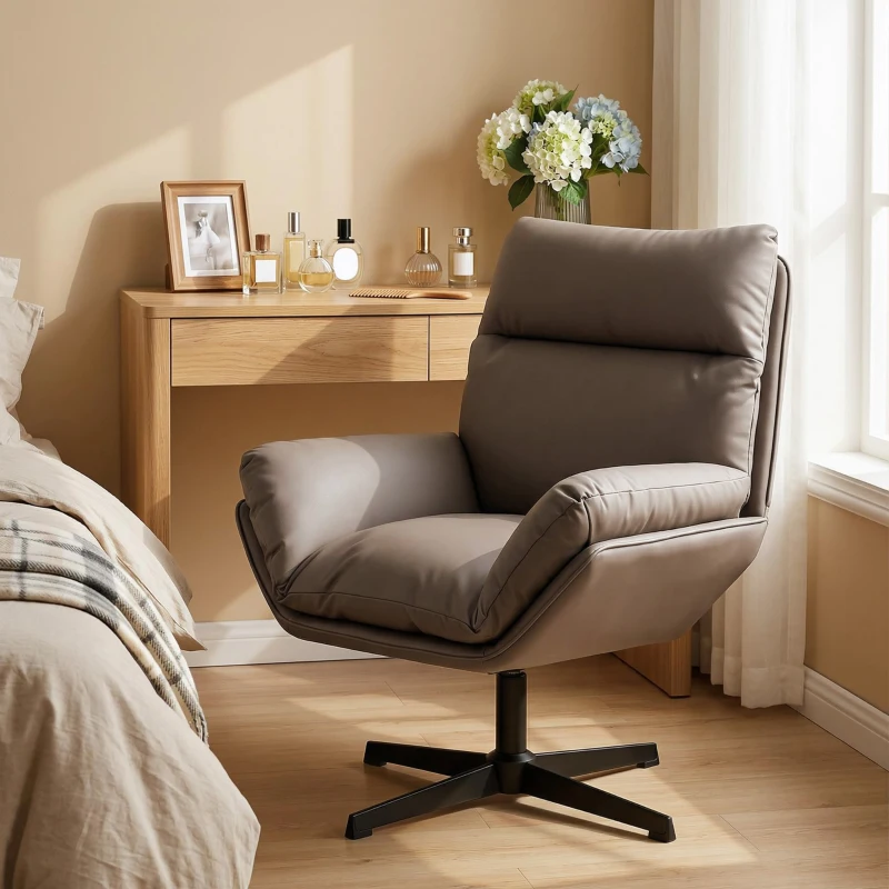 HOMCOM Accent Chair with 360 Swivel Armchair for Living Room with Padded Cushion Dark Brown