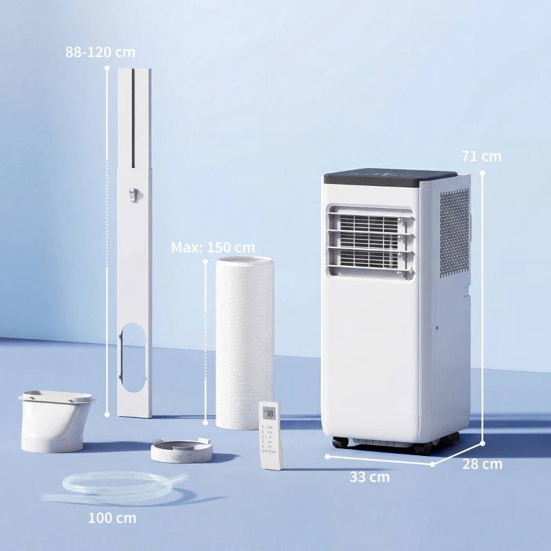 HOMCOM Aire Acondicionado Portátil 10.000 BTU 4 en 1 Enfriamiento Deshumidificador Ventilador con WiFi para 30 m² Blanco
