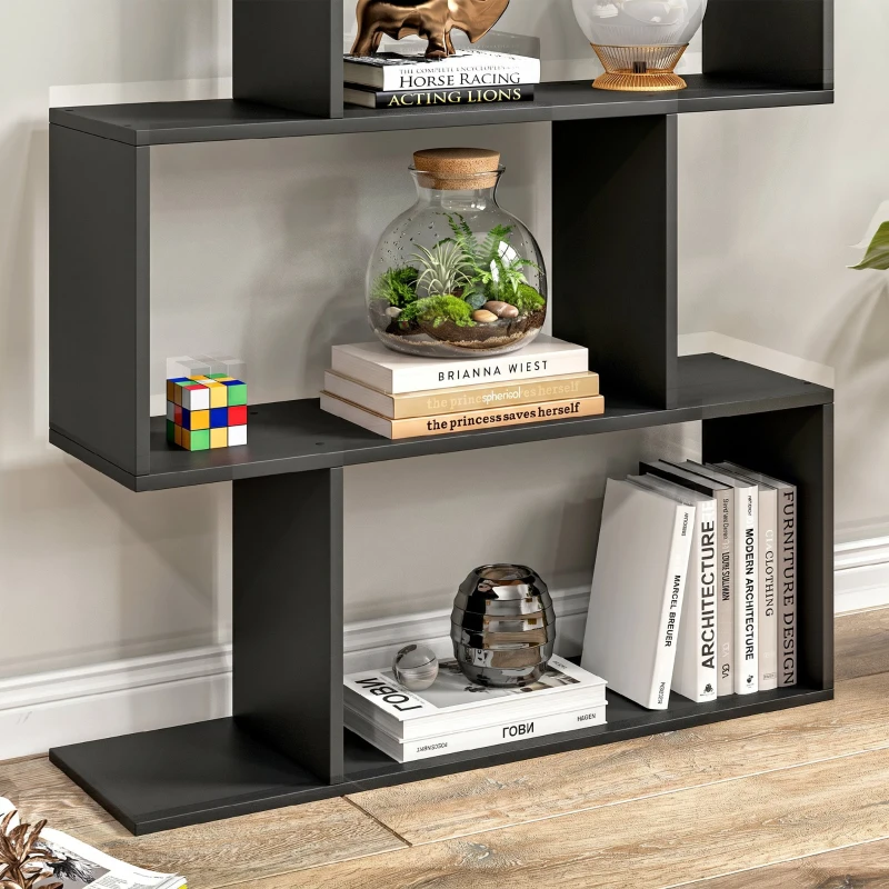 HOMCOM Bibliotecă din Lemn, Design Modern cu 6 Rafturi, 80x23x192 cm, Negru