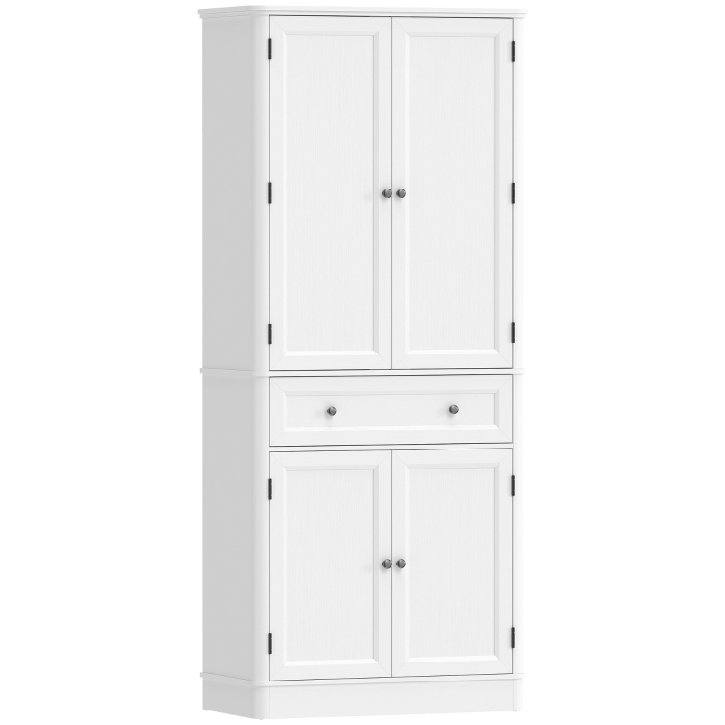 HOMCOM Keukenkast met 4 deuren, lade en verstelbare planken voor keuken, 80 x 39,5 x 186,4 cm wit