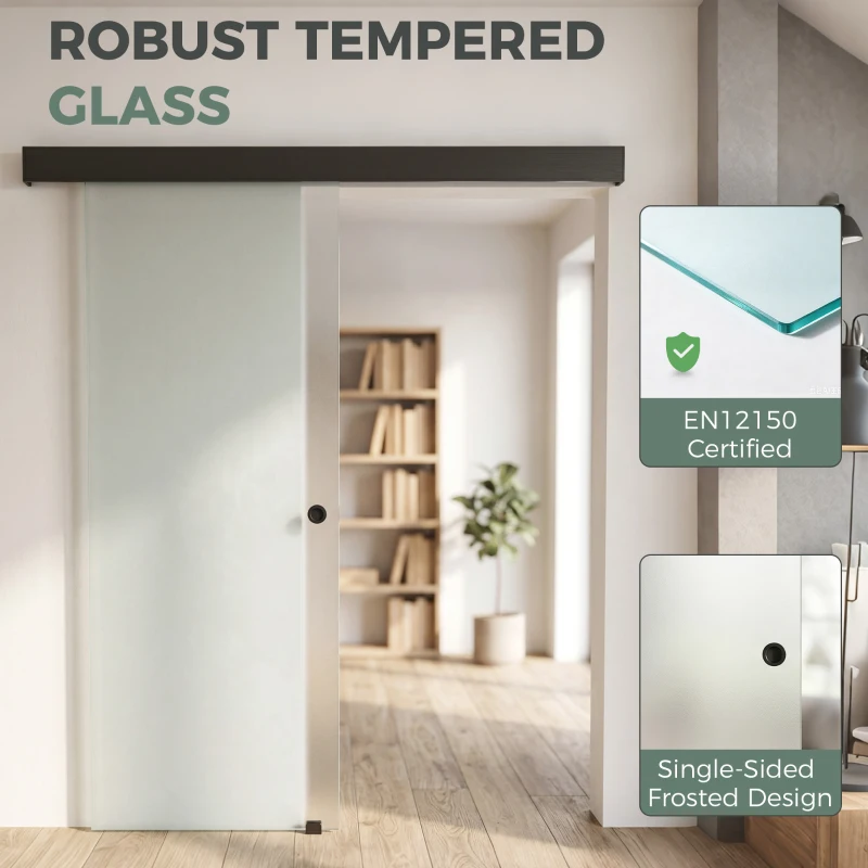HOMCOM Porta Scorrevole in Vetro Sabbiato con Binario Silenzioso e Guida, 77.5x205 cm, Trasparente