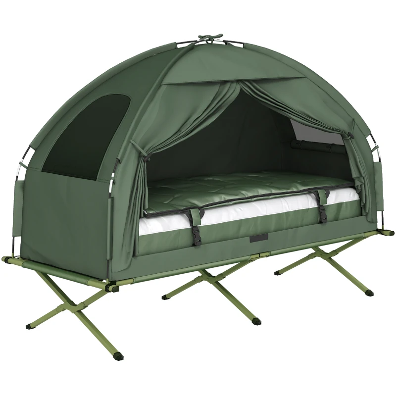 Outsunny 1 person Foldable Camping Tent w/Sleeping Bag Air Mattress Outdoor Hiking Picnic Bed cot w/Foot Pump