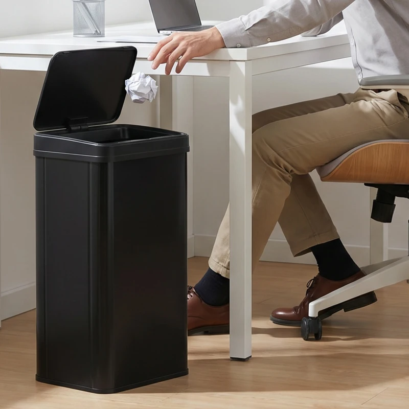 HOMCOM 50L Sensor Bin with Soft-Close Lid, Stainless Steel Automatic Touchless Motion Sensor Kitchen Bin, Black
