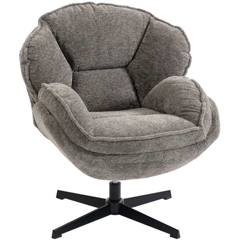 HOMCOM Modern Wingback Accent Chair, Velvet Armchair with Four-Star Base, S-Springs, Swivel, Grey