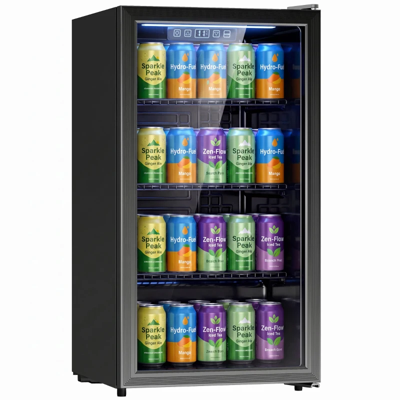 HOMCOM 90L Drinks Fridge, 139 Can Under Counter Freestanding Beer Fridge with LED Light