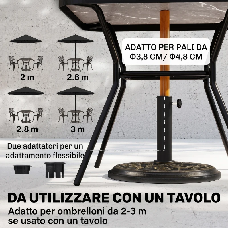 Outsunny Base per Ombrellone 9kg in Resina con Finiture in Bronzo Φ45.5 x 31.5cm Nero