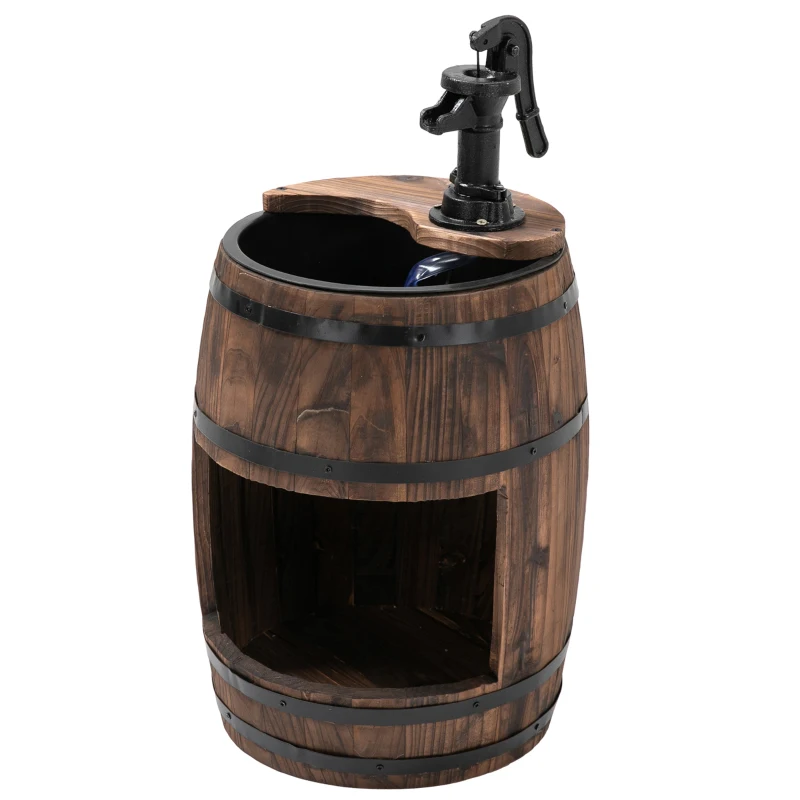 Outsunny Gartenbrunnen Zierbrunnen Springbrunnen Fassbrunnen Wasserfall Holzfass mit Pflanzgefäß Tannenholz Dunkelbraun Ø27 x 59 cm