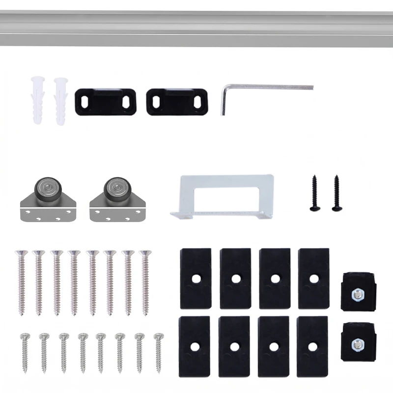 HOMCOM Kit Ușă Glisantă din Metal cu Accesorii, Role, Ghidaj, Blocaje și Cheie Hexagonală, 186x2.5x3.77 cm
