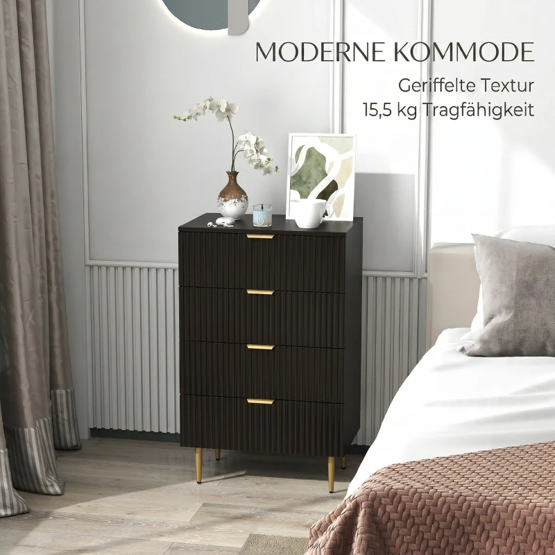 HOMCOM Commode 4 tiroirs commode chambre meuble de rangement moderne avec poignées et pieds dorés, dim. 60 x 40 x 96 cm, noir