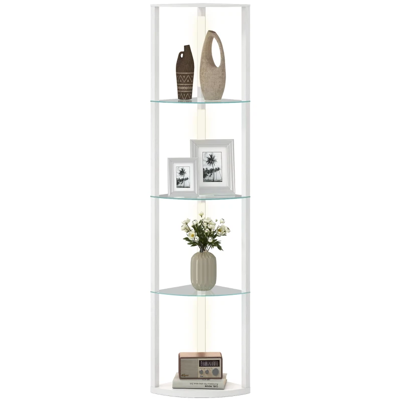 HOMCOM LED Floor Lamp with Shelves, Dimmable Standing Lamp with Foot Switch for Living Room, Bedroom, White