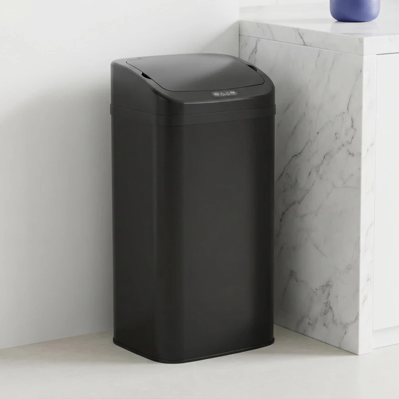 HOMCOM 48L Galvanised Steel Sensor Bin - Black