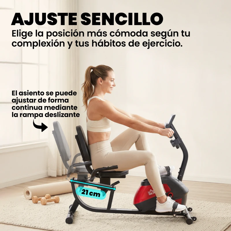 HOMCOM Bicicleta Estática con Respaldo de 8 Niveles de Resistencia Volante Asiento Ajustable Pantalla LCD y Soporte