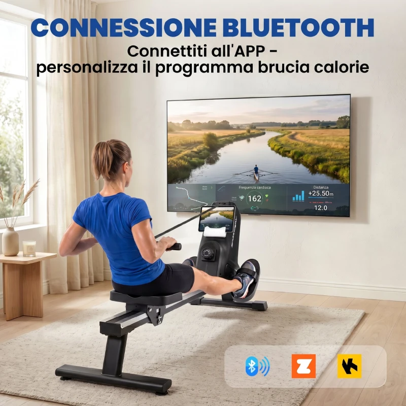 SPORTNOW Vogatore a 16 Livelli Resistenza Magnetica, Binario Alluminio, Bluetooth, Compatibile App