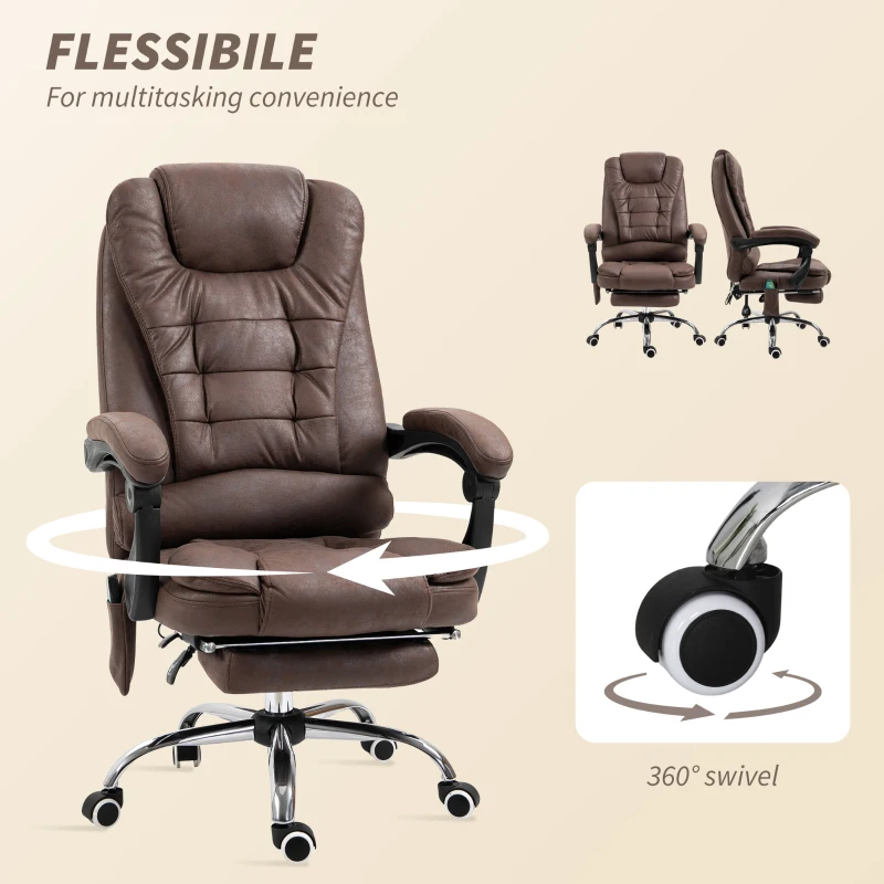 Vinsetto Poltrona da Ufficio con Telecomando e 6 Punti di Massaggio, in Tessuto Effetto Lino, 67x79x111-121 cm, Marrone