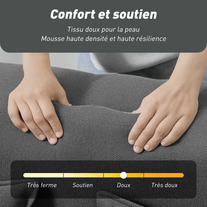 HOMCOM Canapé convertible 2 places, canapé-lit en chenille, assise et accoudoirs larges 2 coussins, entièrement compressé, gris(m-5)