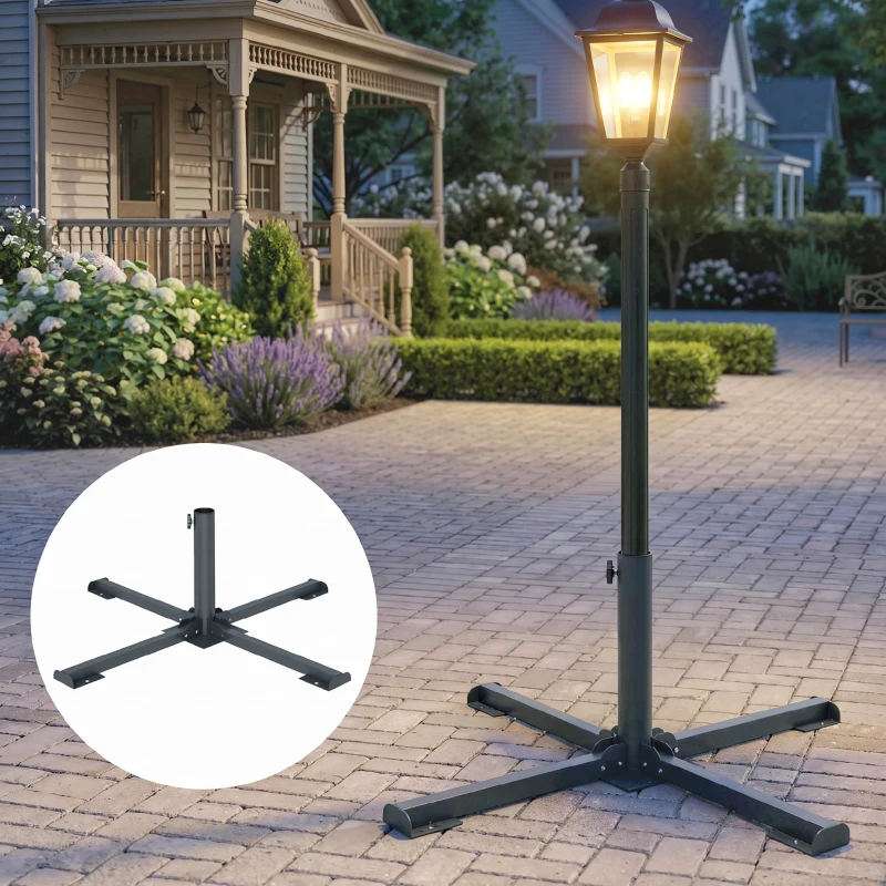 Outsunny Bază Pliabilă în Formă de Cruce pentru Umbrele de 38 mm și 48 mm, Suport Metalic Rezistent pentru Brazi de Crăciun, Umbrele de Grădină, Patio, Plajă, Gri Închis