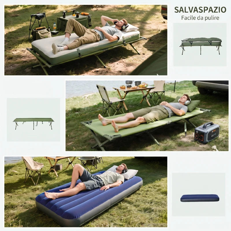 Outsunny Brandina da Campeggio con Tenda Integrata, 193 x 78 x 160 cm, Verde
