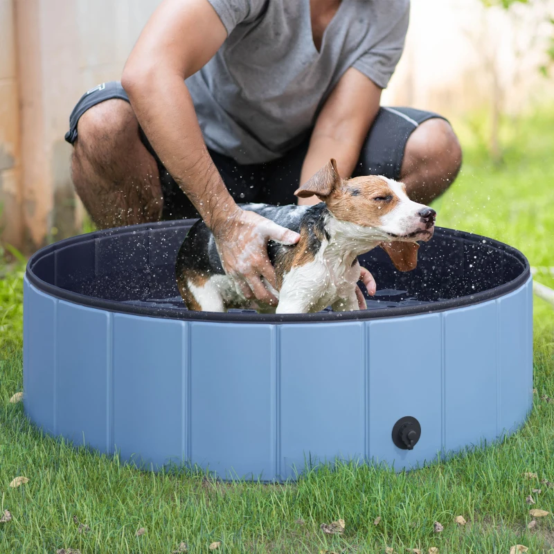 PawHut Piscine pour Chien Pliable, Piscine Baignoire Bassin Chien, 100x30cm en plastique, Piscine pour Animaux Extérieur, Stable et Antidérapant, Bleu