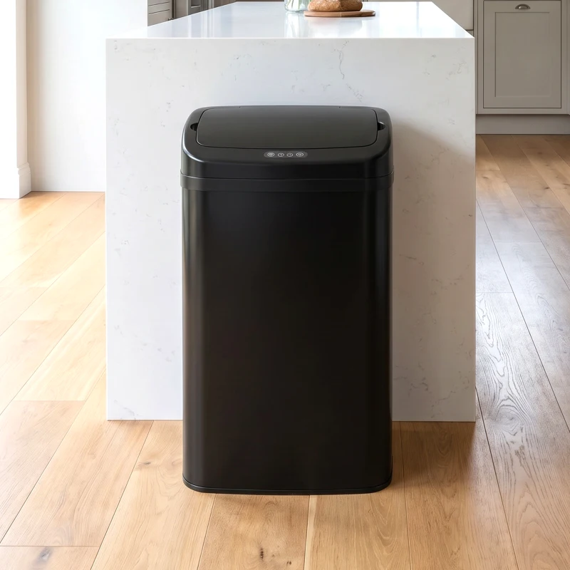 HOMCOM 48L Galvanised Steel Sensor Bin - Black