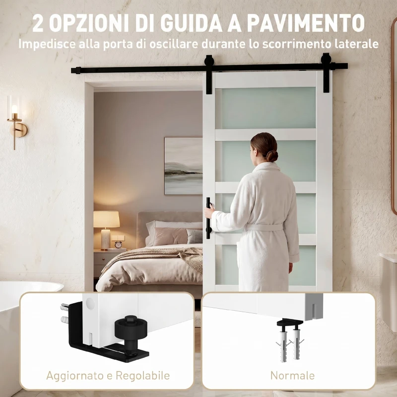 HOMCOM Porta Scorrevole 91.4x213.4cm con Kit, Pannelli in Vetro, Effetto Legno Bianco
