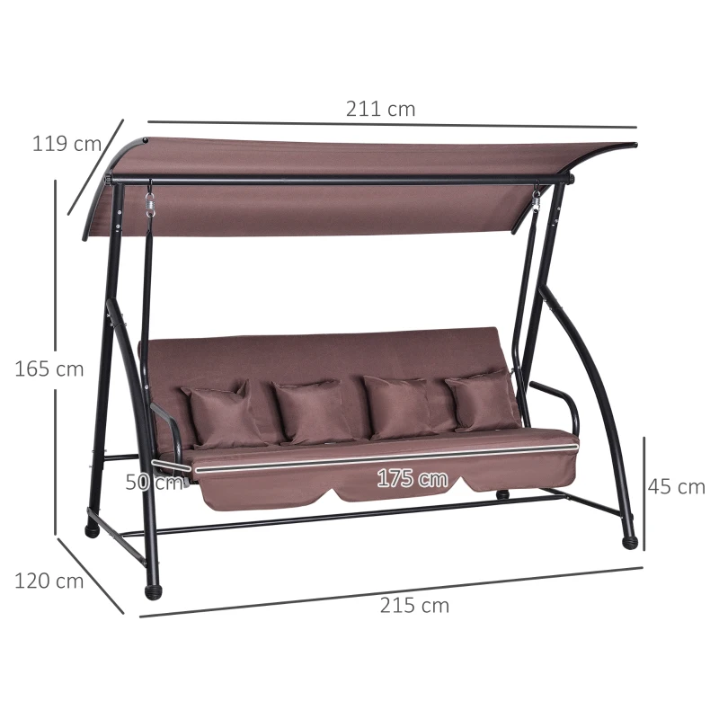 Outsunny Hollywoodschaukel mit Liegefunktion Braun 215 x 120 x 165cm