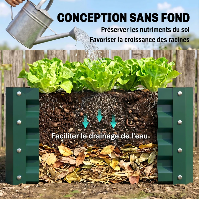 Outsunny Lot de 2 jardinières surélevées, carre potager de jardin pour légumes, fleurs, acier galvanisé 60 x 60 x 30,5 cm, vert