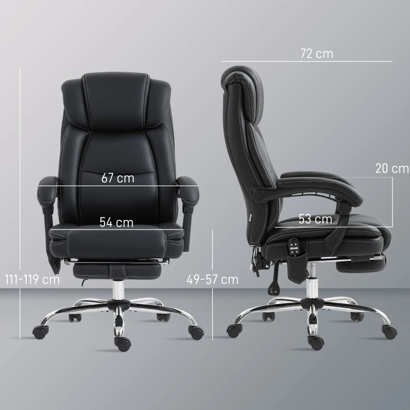 HOMCOM Bürostuhl Ergonomisch mit Massagefunktion Schreibtischstuhl mit Fußstütze, Kunstleder Schwarz