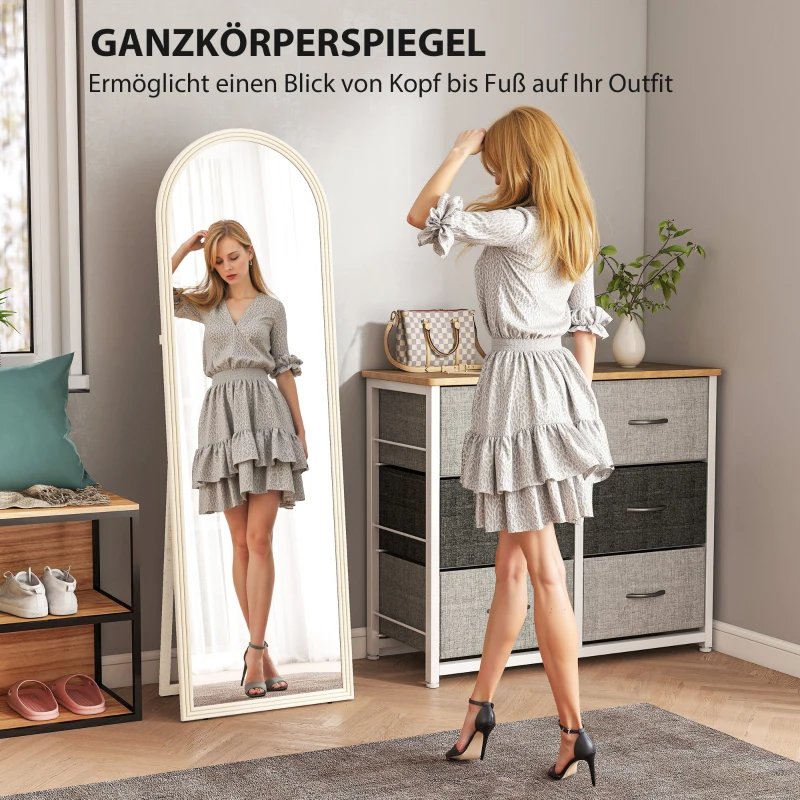 HOMCOM Ganzkörperspiegel, 50 x 160 cm, freistehend, Wandmontage, Bogenrahmen, Weiß